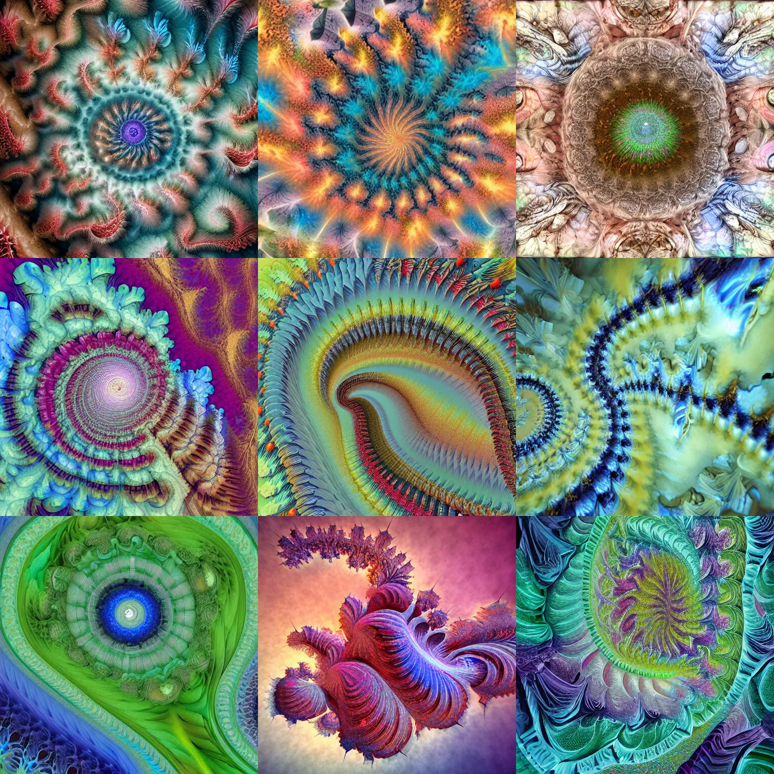Prompt: beautiful watercolor fractal zoom 3 d mandelbulb, 8 k, stunning, trending on artstation
