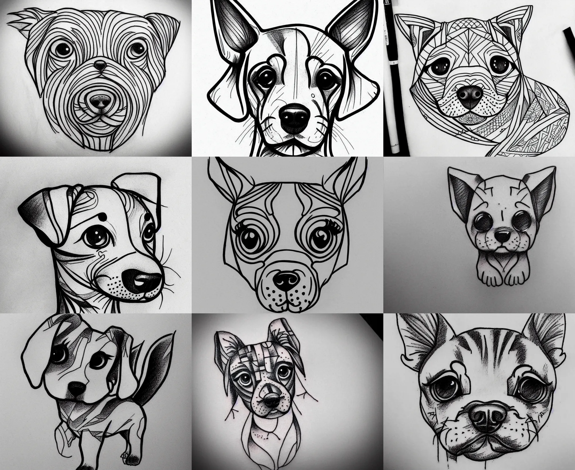 Image similar to Tattoo Design line sketch adorable lineart puppy, bolt lines very aesthetic