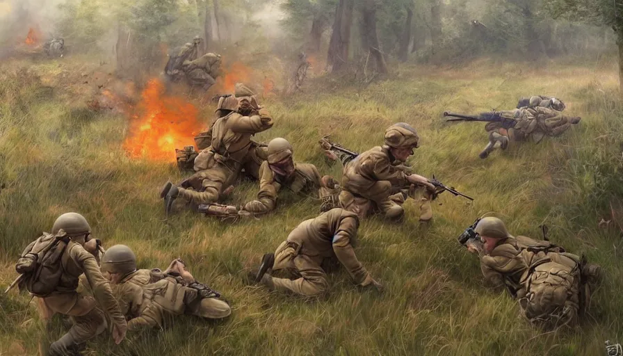 Image similar to 4 0's photos of winnie the pooh firing at german soldiers during d - day in normandy, hyperdetailed, artstation, cgsociety, 8 k