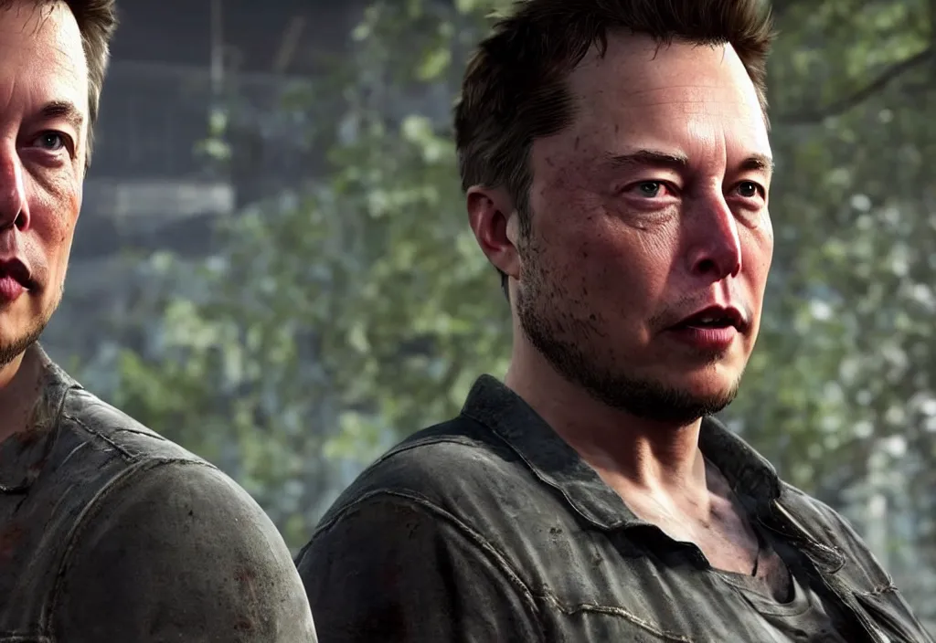 Image similar to elon musk in the video game in the last of us, gameplay screenshot, close up, 3 d rendering. unreal engine. amazing likeness. very detailed.