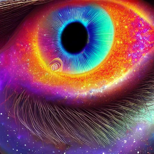 Prompt: colourful eye galaxy, digital art, highly detailed, 8 k, ultra realistic