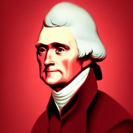 Prompt: portrait of Thomas Jefferson, with red trees in the background, in the style of Artgerm, chunky textures, trending on artstation