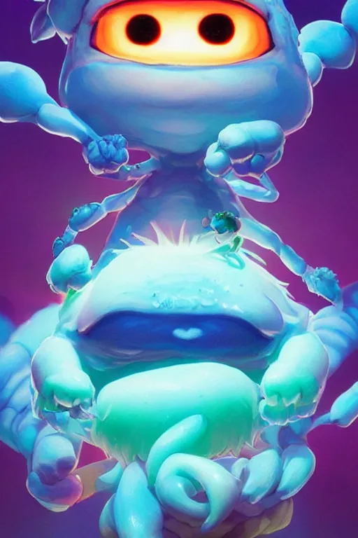 Image similar to smurf ghost creature animal sushi cristal very big eye roots cactus elemental flush of force nature micro world fluo fishscale, behance hd by jesper ejsing, by rhads, makoto shinkai and lois van baarle, ilya kuvshinov, rossdraws radiating a glowing aura global illumination ray tracing hdr