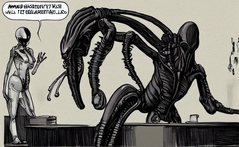 Image similar to Xenomorph in office dress