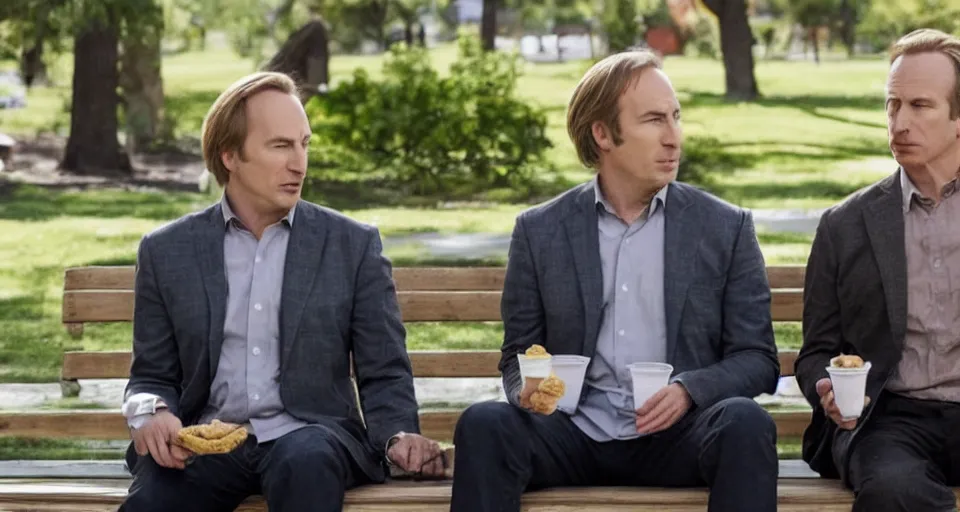 bob odenkirk and patrick fabian eating ice cream on a Stable