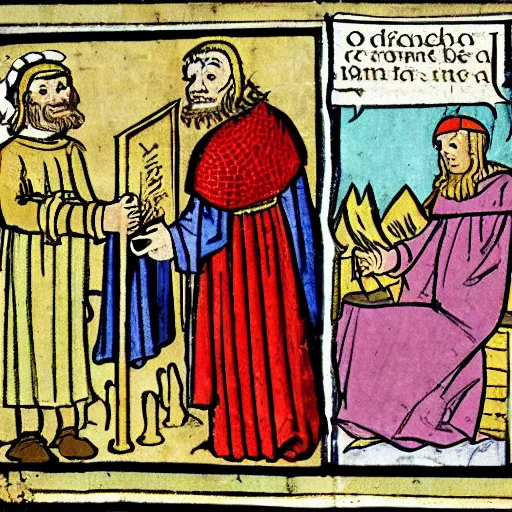 Image similar to a comic strip from medieval age,