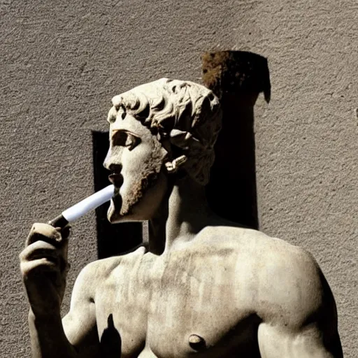 Prompt: a greek statue smoking a joint