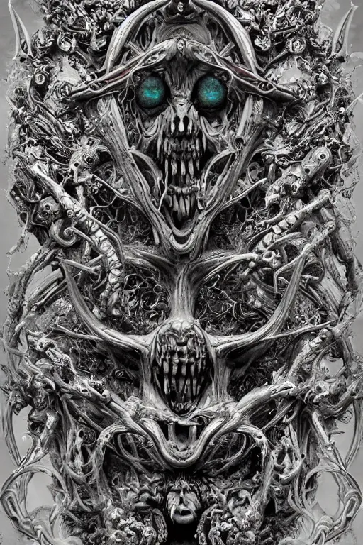 Image similar to the seven deadly sins, horror art, grotesque, zbrush art, majestic, silver filigree, colorful, dark fantasy, celtic knot, anatomical, h r giger style, frank frazetta, ornate, art nouveau, symmetrical, turquoise jewelry, red smoke insanely detailed and intricate, hypermaximalist, elegant, ornate, hyper realistic, super detailed