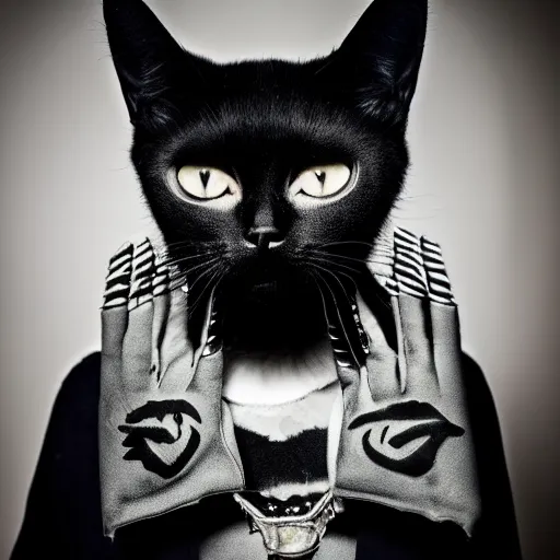 Image similar to black metal cat with corpse paint, studio photography