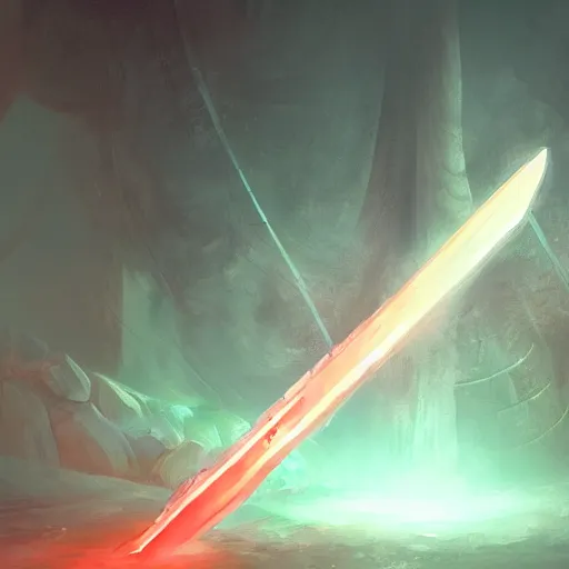 Prompt: magical glowing sword, artefact, no people, xianxia, trending on artstation