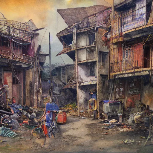 Image similar to jean francois milletas slum neighborhood on lord of the ring, justify content center, masterpiece content, incrinate contents detail, rgb color