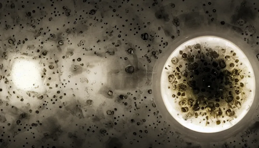 Image similar to bacteria in a giant petri dish, cinematic lighting, establishing shot