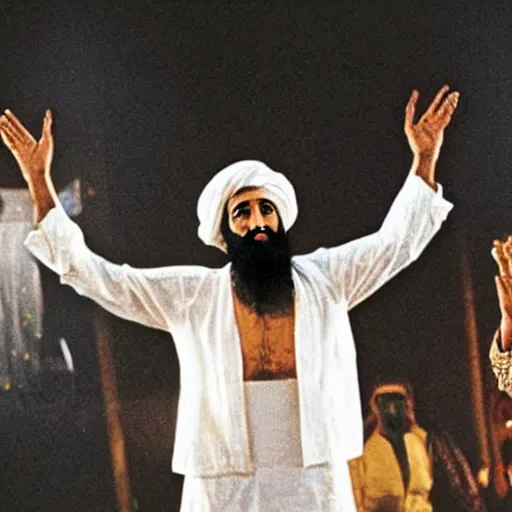 Prompt: A still of Osama Bin Laden in Saturday Night Fever