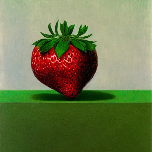 Image similar to painting of a strawberry by rene magritte, hd, 4 k, detailed, award winning
