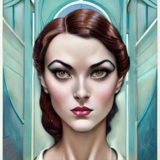 Image similar to a streamline moderne, art nouveau, multi - ethnic and multi - racial portrait in the style of charlie bowater, and in the style of donato giancola, and in the style of charles dulac. intelligent, expressive, very large eyes. symmetry, ultrasharp focus, dramatic lighting, photorealistic digital painting, intricate, elegant, highly detailed, symmetrical.