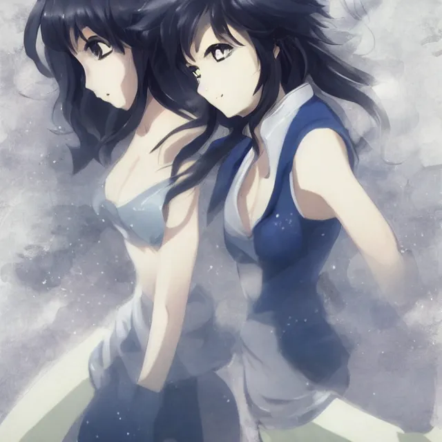 Image similar to fubuki, digital art by takashi takeuchi, akihiko yoshida, finely detailed features, makoto shinkai, kyoani studio, studio ufotable, trending on pixiv, pixiv fanbox, danbooru, beautiful drawing