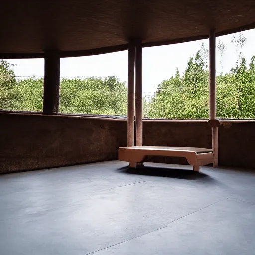 Image similar to a simple floor and roof with a single chair in the middle