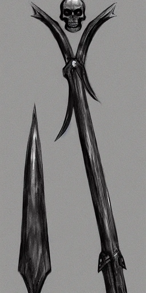 Image similar to long sword, black skull sword guard, concept art, digital painting