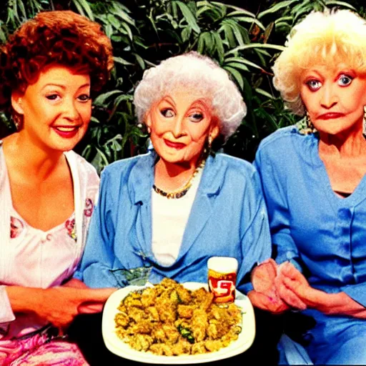 Image similar to Golden Girls cannabis mukbang with iguana guests Japanese game show 1996 divx rip