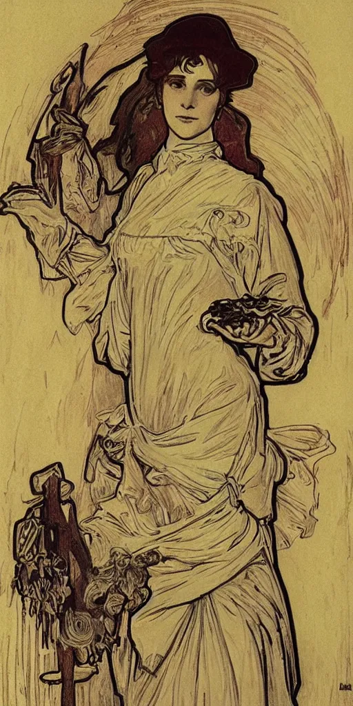 Image similar to waitress, alfonse mucha