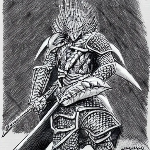 Image similar to a warrior with snake themed armour, kentaro miura art style