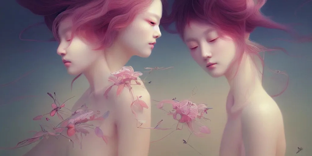 Image similar to breathtaking delicate detailed concept art painting creature, by hsiao - ron cheng, bizarre compositions, exquisite detail, pastel colors, 8 k