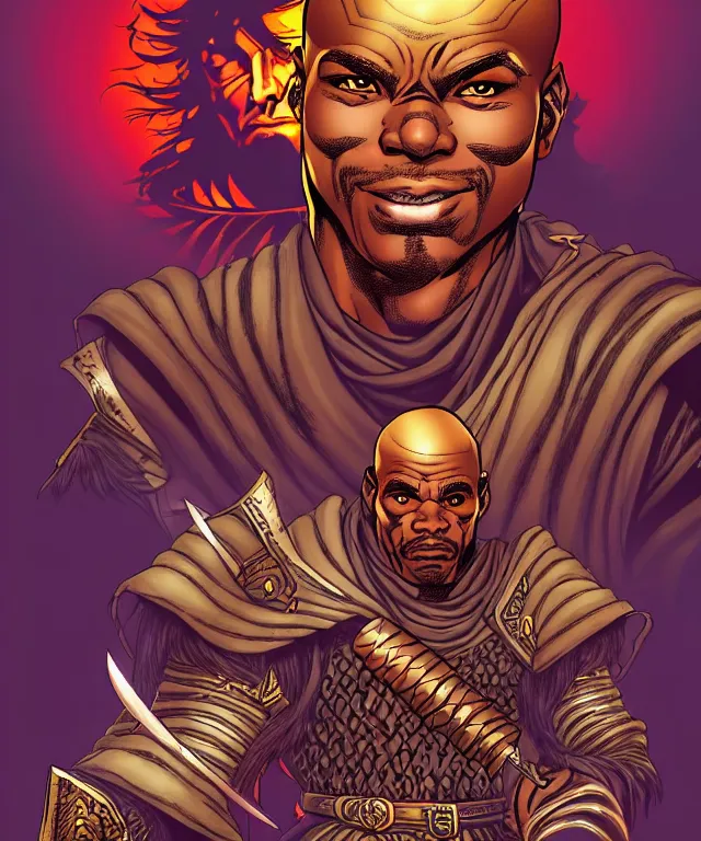 Image similar to a ( fantasy comic ) ( cover art ) portrait of ( keith david 1 9 8 8 ) as a warrior monk, digital illustration by ken taylor and sana takeda and kentaro miura, fine inking lines, vivid colors, dnd, photorealistic, hd, 4 k, trending on artstation