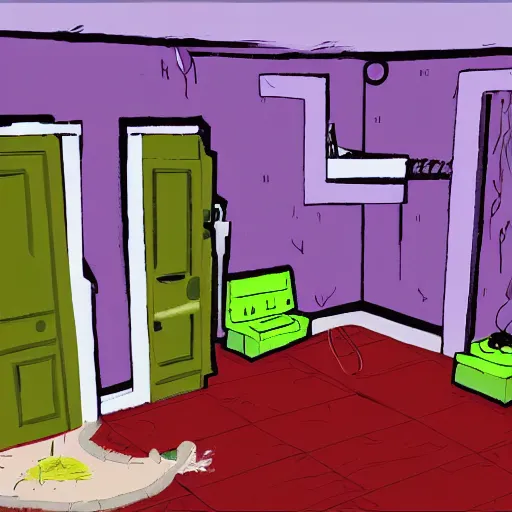 Prompt: creepy apartment, day of the tentacle, resident evil