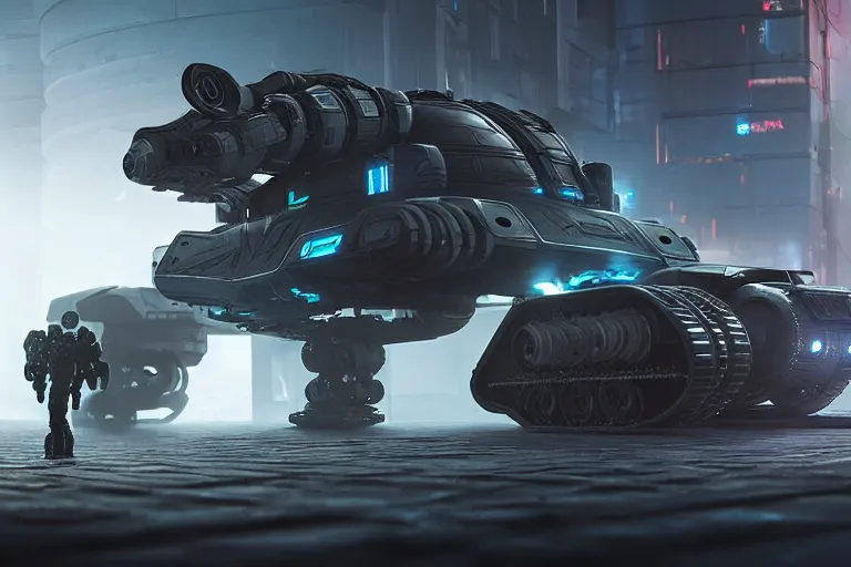 Image similar to cyberpunk alien concept inspired tank, futuristic look, highly detailed body, very powerful, photorealistic camera shot, bright studio setting, studio lighting, crisp quality and light reflections, unreal engine 5 quality render