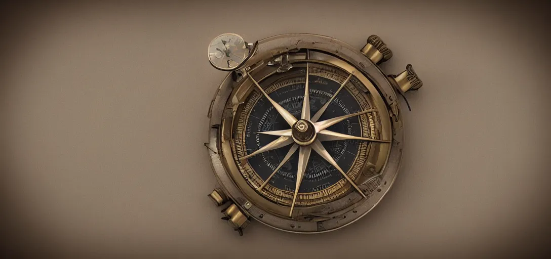 Prompt: 3 d render of steampunk retro - futuristic compass, hyper realistic