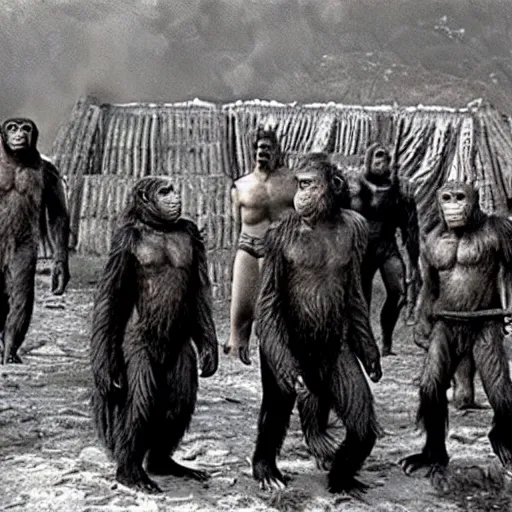 Image similar to still of planet of the apes 1 9 6 8, in madrid city