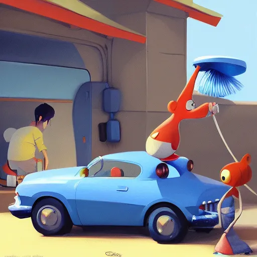 Prompt: goro fujita ilustration car wash, painting by goro fujita, sharp focus, highly detailed, artstation