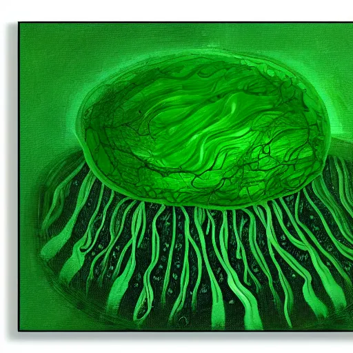 Prompt: nervous system immersed in green liquid, illustration, abstract painting