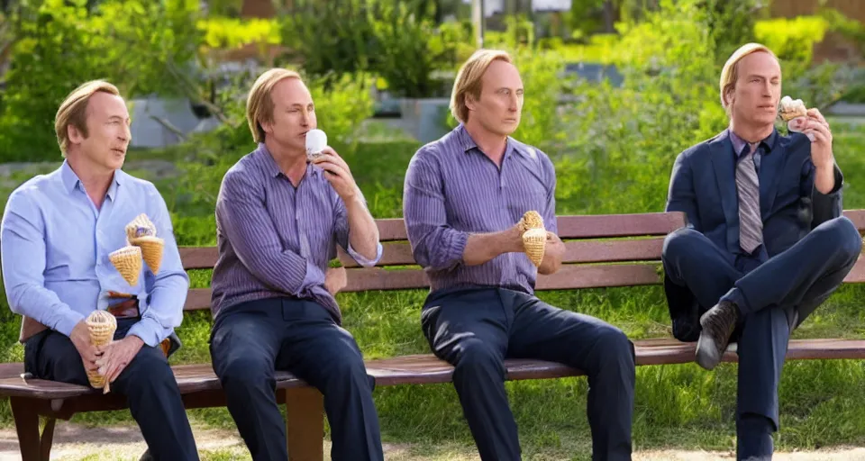bob odenkirk and patrick fabian eating ice cream on a Stable