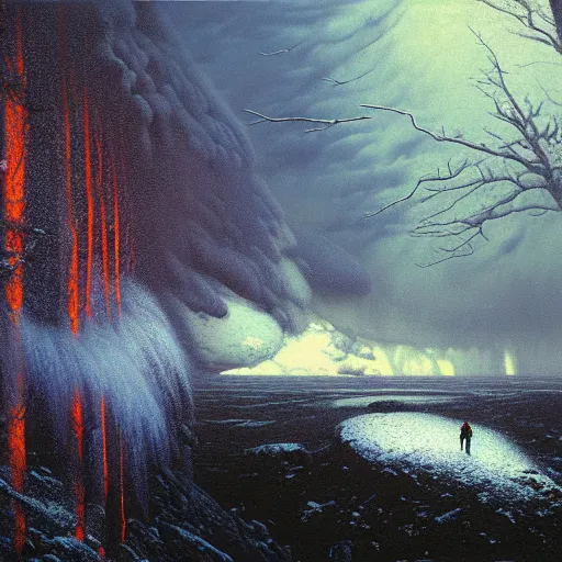 Prompt: a beautiful acrylic painting of group of climbers, extreme cold, storm, octane rendering, grim, dark, gloomy, cruel, volumetric lightning, hyperrealism, dichromatism, split - complementary colors, saturated colors, no blur, 4 k resolution, ultra detailed, john atkinson grimshaw, ivan shishkin, tyler edlin, scott listfield, eric zener