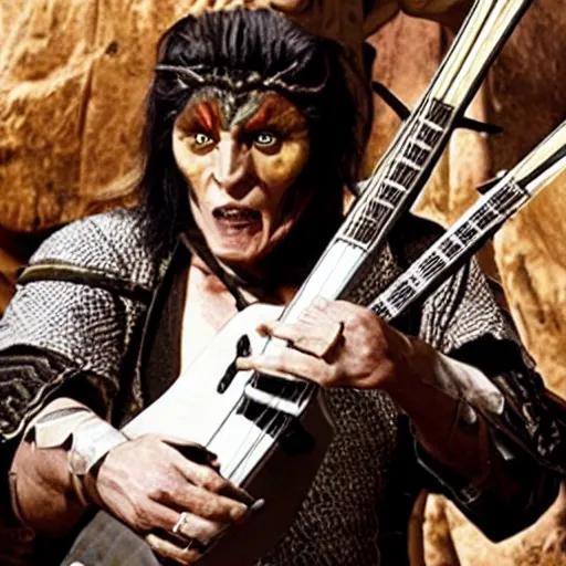 Image similar to How to be a Half-Orc Bard in D&D, by Christopher Walken.