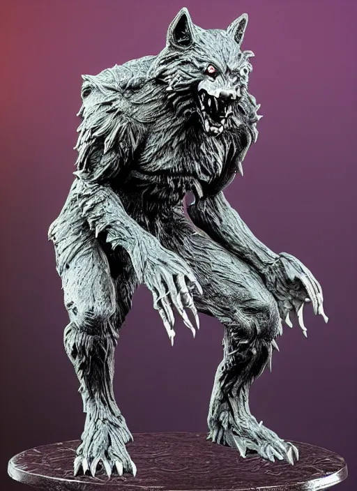Prompt: Image on the store website, eBay, Wonderfully detailed 80mm Resin figure of a evil werewolf .