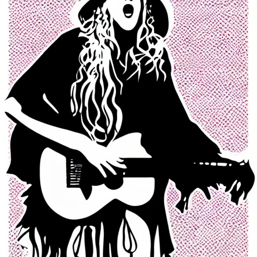 Image similar to stevie nicks playing guitar and singing, sticker - art, svg vector, adobe - illustrator