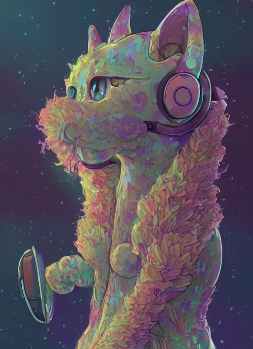 Prompt: cat seahorse fursona wearing headphones, autistic bisexual graphic designer and musician, attractive genderless fluffy humanoid character design, sharp focus, weirdcore voidpunk digital art by artgerm, akihiko yoshida, louis wain, simon stalenhag, wlop, noah bradley, furaffinity, quantum wavetracing, artstation hd, trending on deviantart