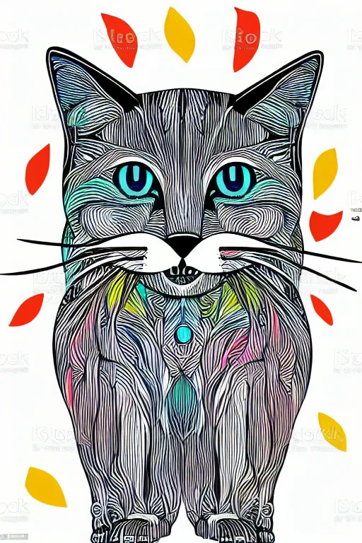 Image similar to minimalist boho style art of a colorful cat, illustration, vector art