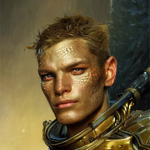 Prompt: portrait of a lizard soldier, extreme fine detail background, night, highly detailed, detailed eyes, high quality, digital painting, hyperrealistic, by gaston bussiere, j. c. leyendecker, craig mullins