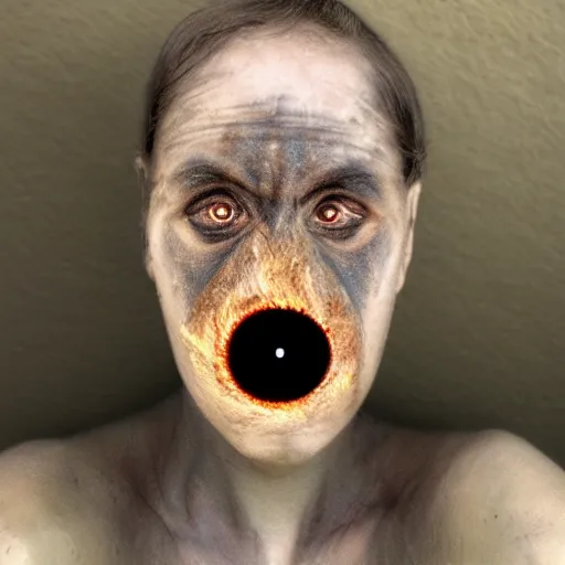 Image similar to obscure elemental creature rising from dust, dune style, wrapped stained skin devil eyes - H 704