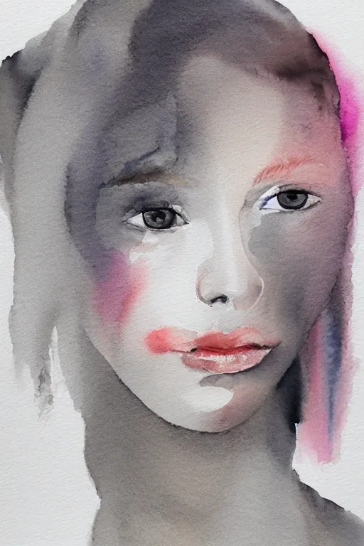 Image similar to beautiful face woman, grey, colorless and silent, watercolor portrait