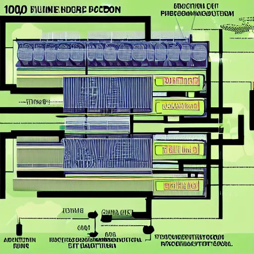 Image similar to schematic of a 100 floor nuclear bunker, with food production, energy production and storage, and highly detailed logistics