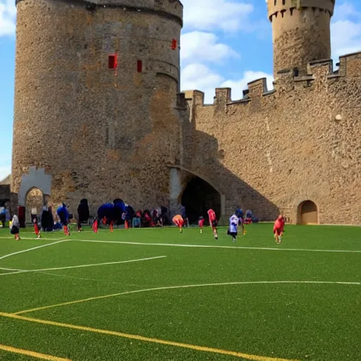 Prompt: football match inside a castle