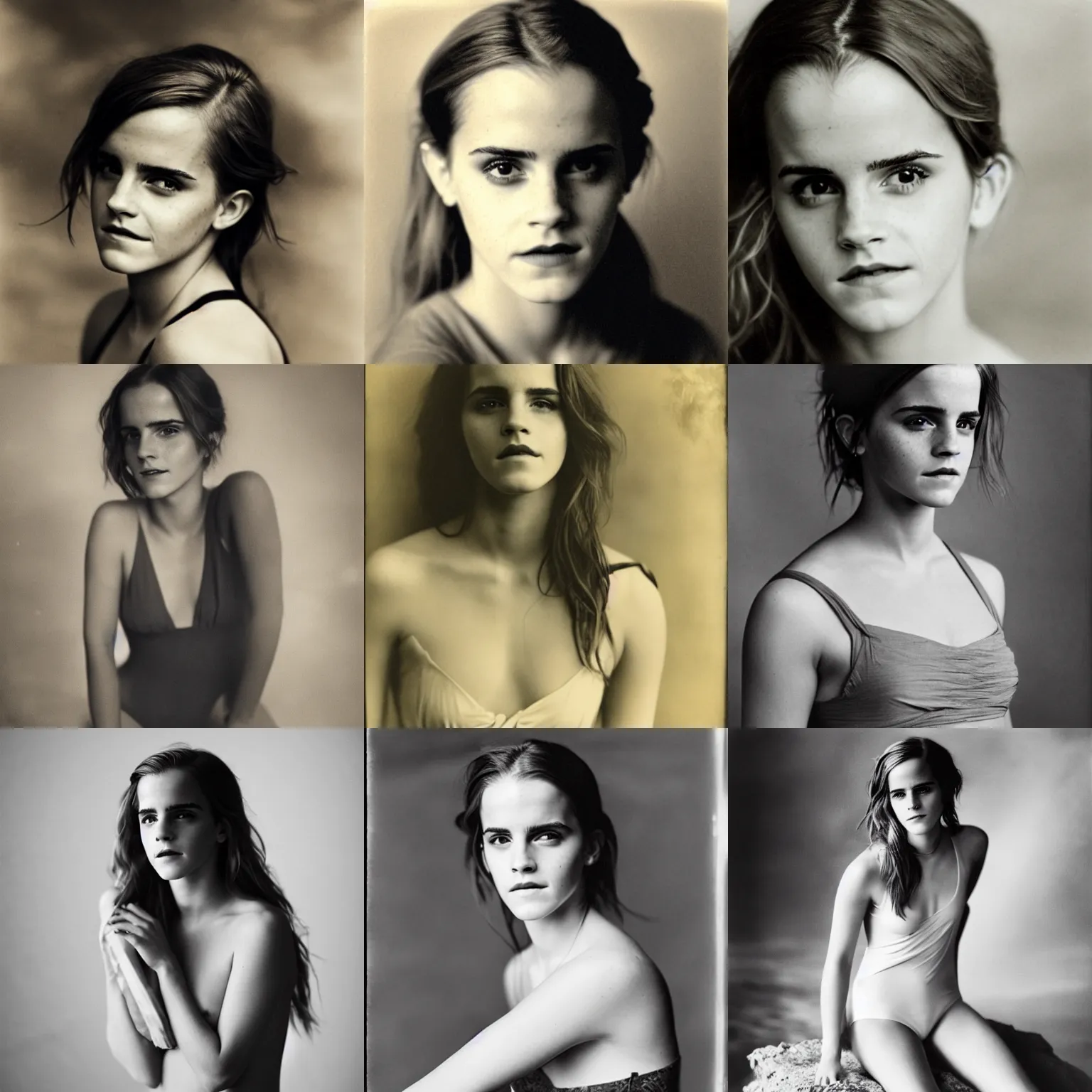 Prompt: Photo of Emma Watson in swimsuit, soft studio lighting, photo taken by Julia Margaret Cameron for Abercrombie and Fitch, award-winning photograph, 24mm f/1.4