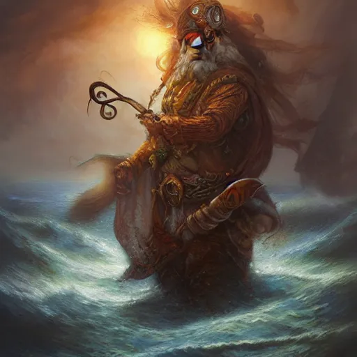 Prompt: a druid of the sea in the style of Justin Gerard, realistic painting, high definition, digital art, matte painting, very detailed, realistic