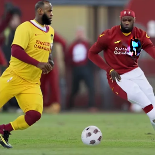 Prompt: lebron james playing football for liverpool fc