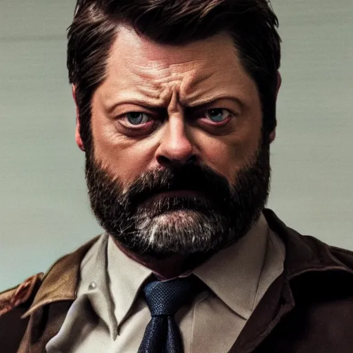 Image similar to nick offerman as logan, photorealistic logan movie still, detailed, 8 k