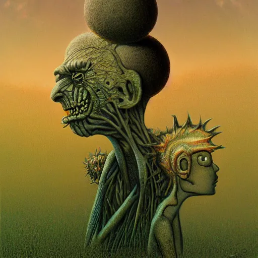 Image similar to rick and morty by zdzislaw beksinski